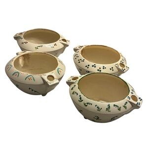 ELKE Planters/Bowls SET/4 Hand-Painted Cream Blue Green Floral Ceramic VTG